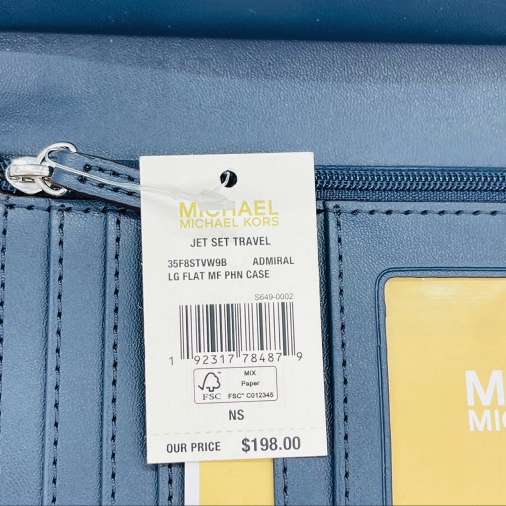 Michael Kors Large Flat Mf Phone Case Wallet Leather Blue - Picture 7 of 7